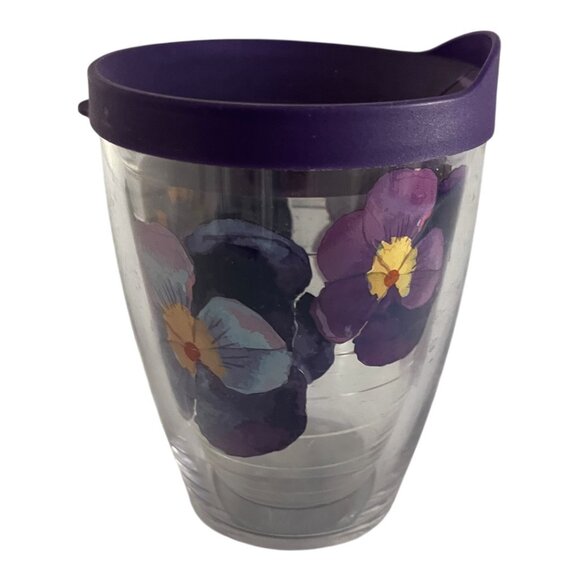 Tervis Purple Pansy Floral Insulated 16 oz Mug Handle Lid Cup - Picture 3 of 6